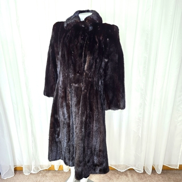 Authentic real mink fur coat deep chocolate brown small GORGEOUS! Long length - Picture 1 of 12